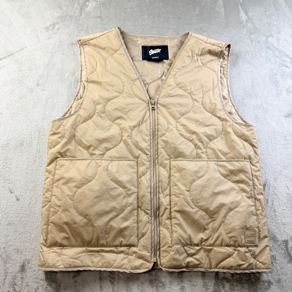 Pull&Bear STWD Quilted Vest Tan Beige Full Zip Sleeveless Puffer Jacket Medium